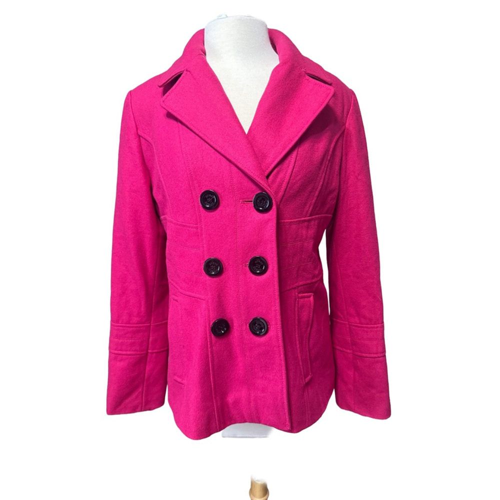 GUESS Hot Pink Double Breasted Pea Coat Size L